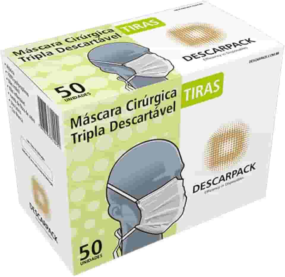 Máscara Cirúrgica Tripla Descarpack Com Tiras - Caixa com 50 Unidades