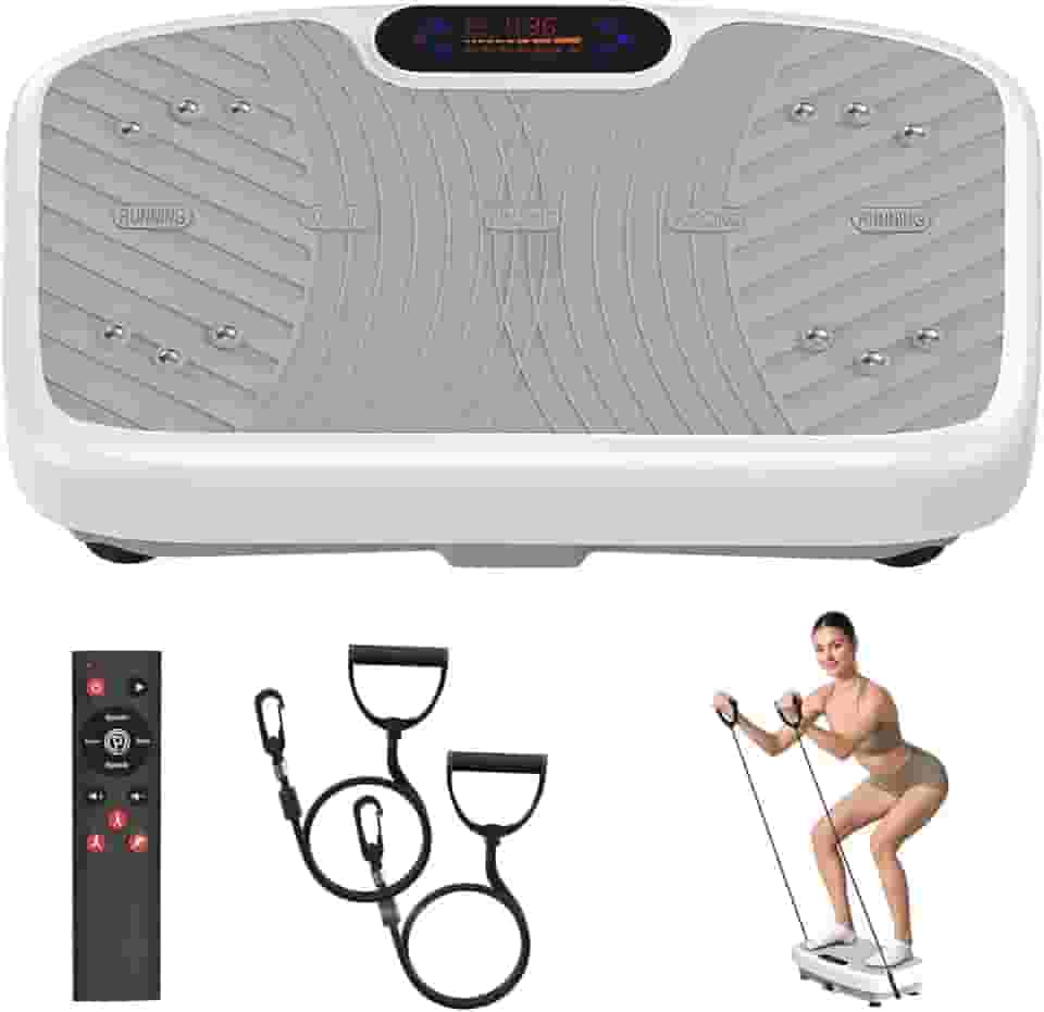 GDCOO Máquina De Exercícios Com Plataforma Vibratória, 200 Níveis Velocidade Ajustáveis, Capacidade Para 204 Kg, Ideal Drenagem Linfática, Perda Peso E O Corpo Todo (Branca)