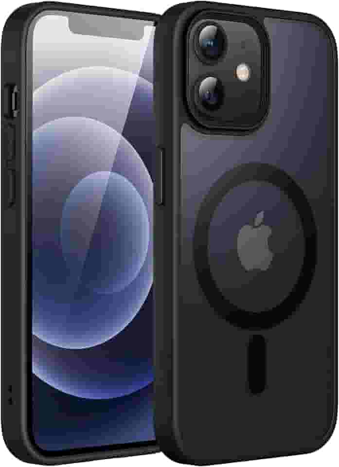JETech Capa Magnética para iPhone 12/12 Pro 6,1 Polegadas Compatível com MagSafe, Case Capinha Translúcido Fosco Verso Fina à Prova de Choque Tampa (Preto)