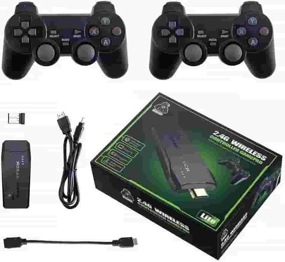 New Nostalgia Stick Game, Wireless Retro Stick Game Console, Built in 20000+ Games, Plug and Play Video Game Stick 4K High Definition HDMI Output for TV with Dual 2.4G Wireless Controllers(128G)