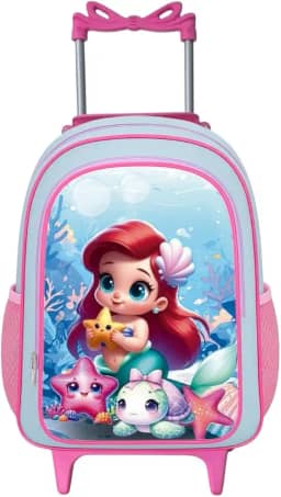 Mochila Infantil Escolar de Rodinhas Menina Bolsa Grande Sereia Volta as Aulas