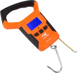 KastKing Balança de peixe, balança digital resistente à água com régua, capacidade de 50 kg, modo duplo – libras/onças e quilogramas, leve, moldura de ABS forte, alça antiderrapante, fita métrica
