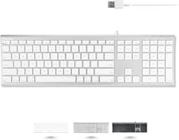 Macally Teclado de computador com fio USB ultrafino – compatível com teclado Apple ou Windows – Teclado de tamanho completo com 20 teclas de teclado Mac – com teclado numérico – Acabamento em alumínio