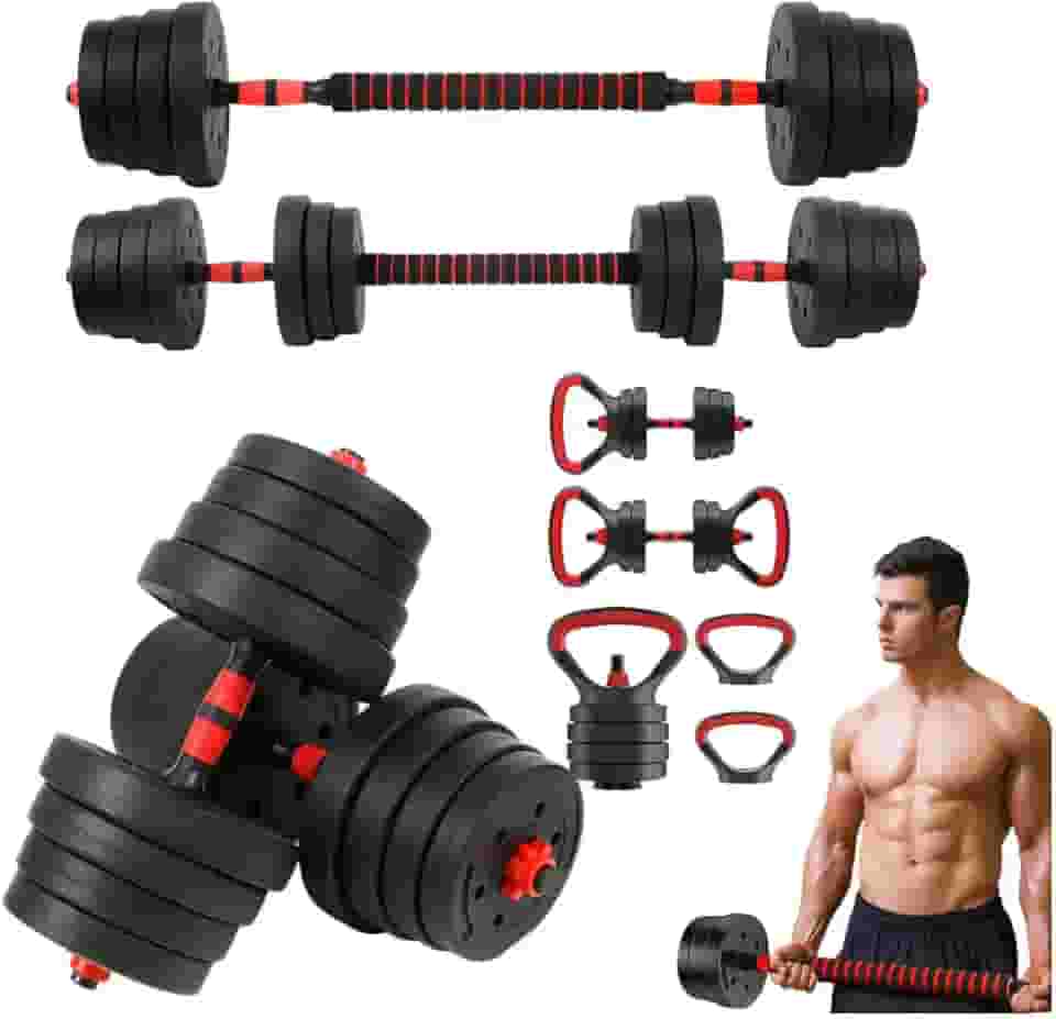 Conjunto de halteres e barra 15 kg | Kit para treinar em casa | Barras ajustáveis | Anilhas ajustáveis | Kit musculação completo | Academia em casa | Fitness | Halteres + Barra até 15 kg compacto | Home Gym.