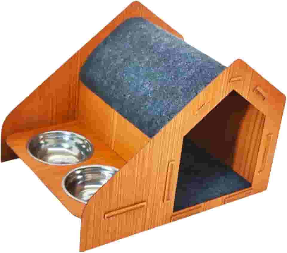 Casinha Toca Arranhador Para Gato Pet Gatos Com Comedouro (Cerejeira)