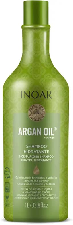 Inoar, Shampoo Argan Oil – Hidratação Profunda, Brilho Intenso e Ação Antifrizz para Todos os Tipos de Cabelo, Vegano e Botânico - 1L