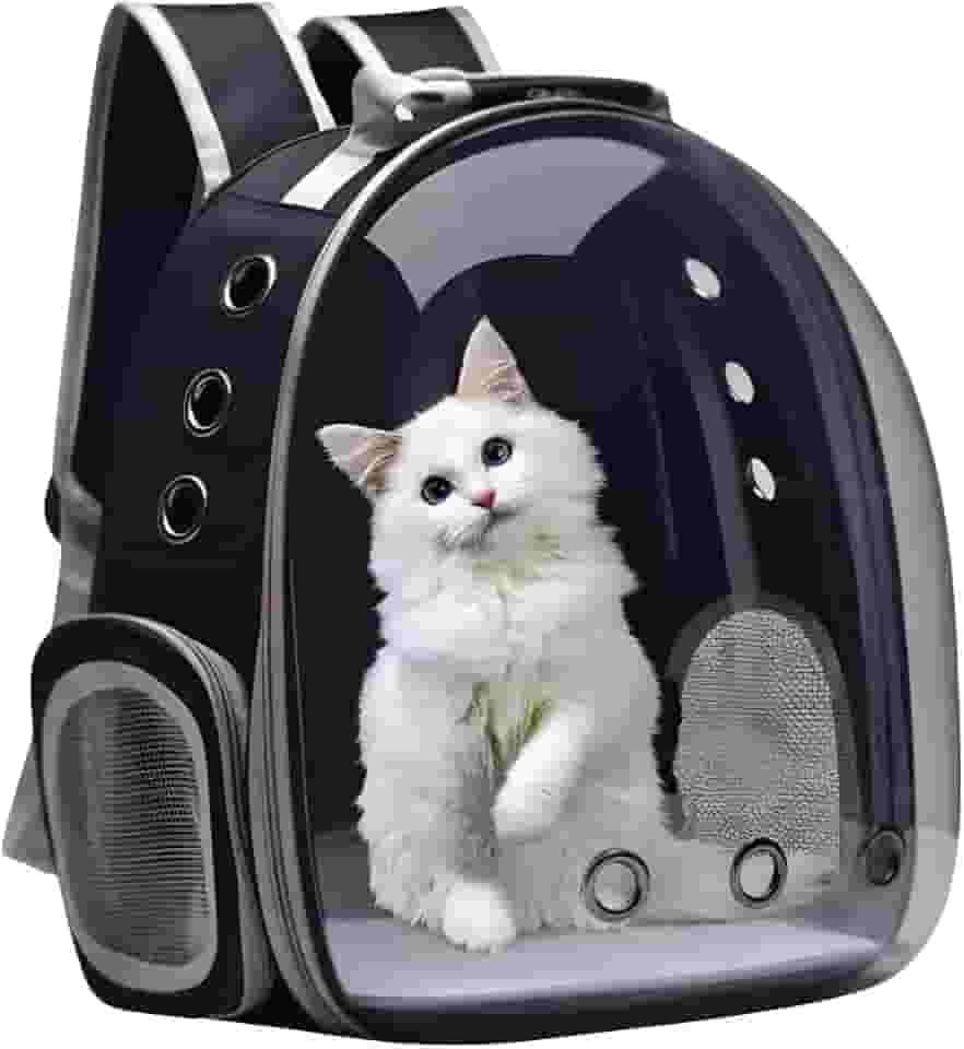 Mochila De Transporte Para Pets Cachorros E Gatos Com Ventilação Transparente E Visão Panorâmica Bolsa Astronauta Passeio Animal De Estimação Portátil (Preto)