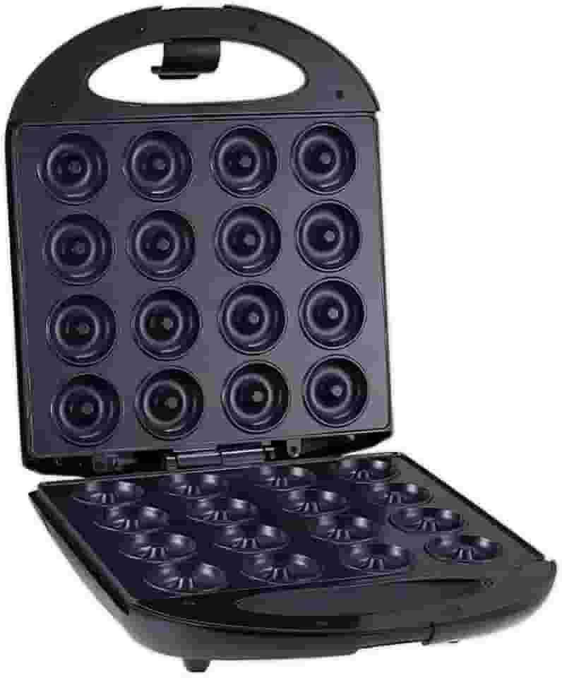 Máquina de Fazer Donuts, 16 Cavidades, Antiaderente, 110V, 27x33x9cm, Preta
