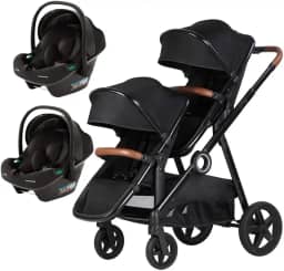 Kikka Boo - Carrinho Para Gêmeos Go 2 Black + 2 Bebês Confortos I-Prime