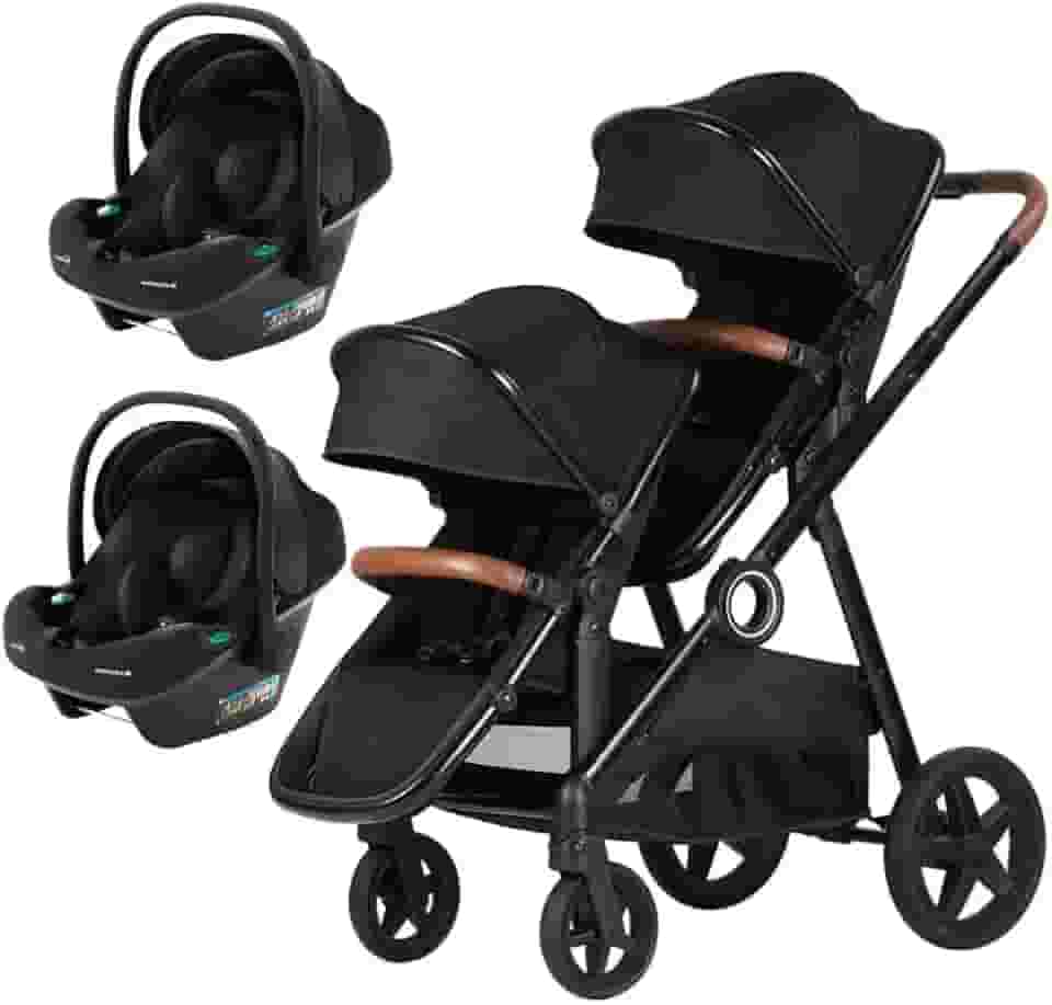 Kikka Boo - Carrinho Para Gêmeos Go 2 Black + 2 Bebês Confortos I-Prime