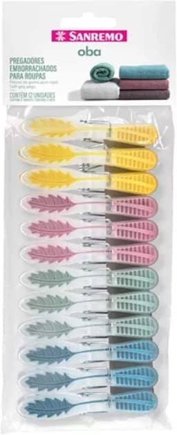 Sanremo - Prendedor de Roupas Plástico, Pacote com 12 Unidades Coloridas, Linha Oba