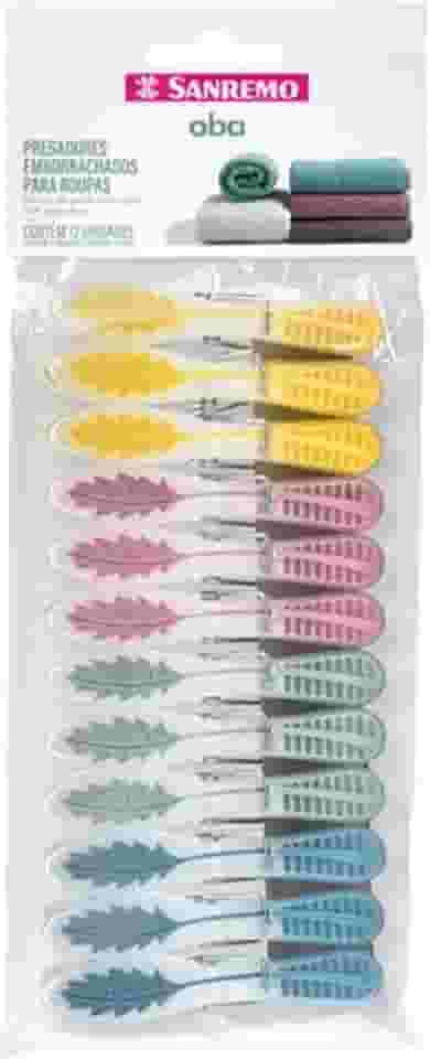 Sanremo - Prendedor de Roupas Plástico, Pacote com 12 Unidades Coloridas, Linha Oba