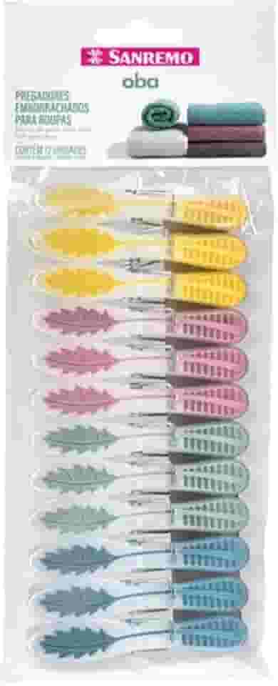 Sanremo - Prendedor de Roupas Plástico, Pacote com 12 Unidades Coloridas, Linha Oba