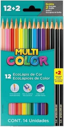 Ecolapis cor, Faber-Castell, multicolor super, 11.1200N+2G, 12 cores + 2 lapis, 14 unidades, Multicor