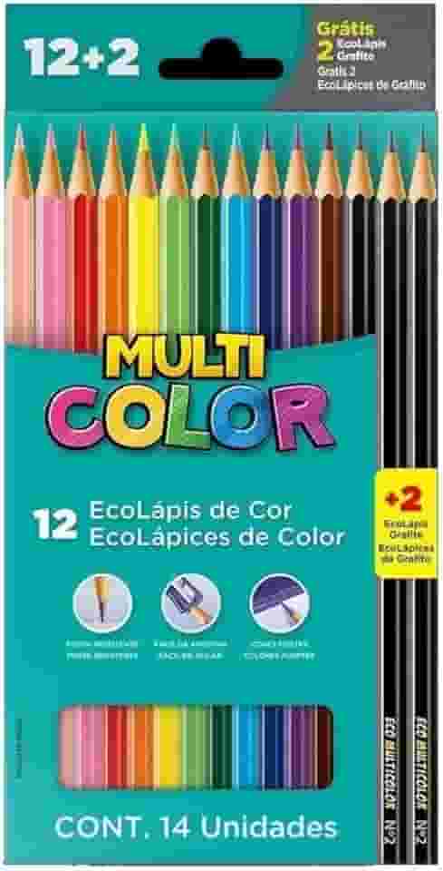 Ecolapis cor, Faber-Castell, multicolor super, 11.1200N+2G, 12 cores + 2 lapis, 14 unidades, Multicor