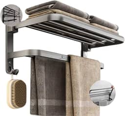 Toalheiro Duplo Porta Toalha para Banheiro com Prateleira de Alumíni | Suporte para Toalhas, Resistente à Corrosão, Moderno, Ideal para Banheiros e Lavabos - LumorixLar