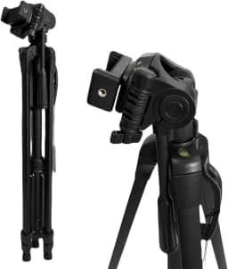 Tripe Universal 1,80M preto para Câmeras Fotográficas com suporte para celular