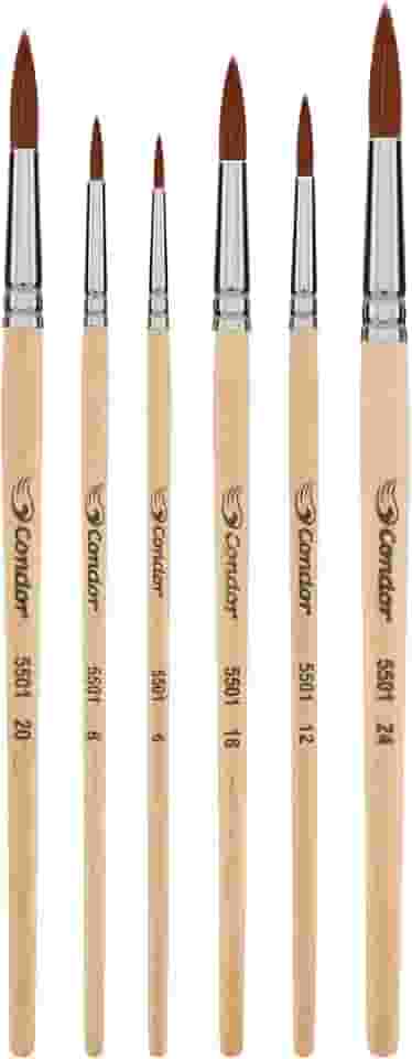 Condor Kit Pincel Artístico - Contém 6 Pincéis Redondos - Conjunto para Pintura em Diversas Superfícies - Ideal para Uso com Tintas à Base D’Água