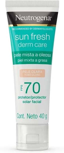 Protetor Solar Facial Para Pele Oleosa Neutrogena Sun Fresh Derm Care Pele Clara FPS 70, 40g