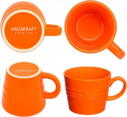Caneca Le Chef em Cerâmica, 110ml, conjunto com 4, Ideal para Café e Espresso – Laranja