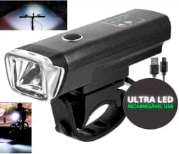 Kit Farol dianteiro Inteligente Para Bicicleta Com Sensor de Luz, Lanterna De Bike C/Bateria Recarregavel 2000 mah Sinalizador de 350 Lumens + Suporte Universal E Cabo Micro USB