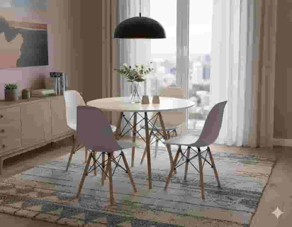 Conjunto de Jantar Mesa Eiffel Branca + 4 Cadeiras Eiffel DKR Brancas - Cozinha, Sala de jantar, Salão de Festas (Mesa 90cm)