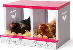 Caixa de assentamento de galinha com 2 furos para galinhas poedeiras - coleta automática de ovos, caixas de encaixe de metal resistente com poleiro giratório para galinheiros, caixa de ninho de