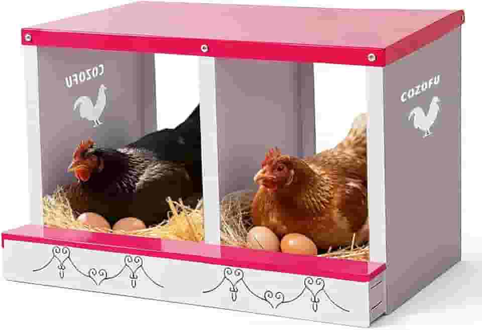 Caixa de assentamento de galinha com 2 furos para galinhas poedeiras - coleta automática de ovos, caixas de encaixe de metal resistente com poleiro giratório para galinheiros, caixa de ninho de