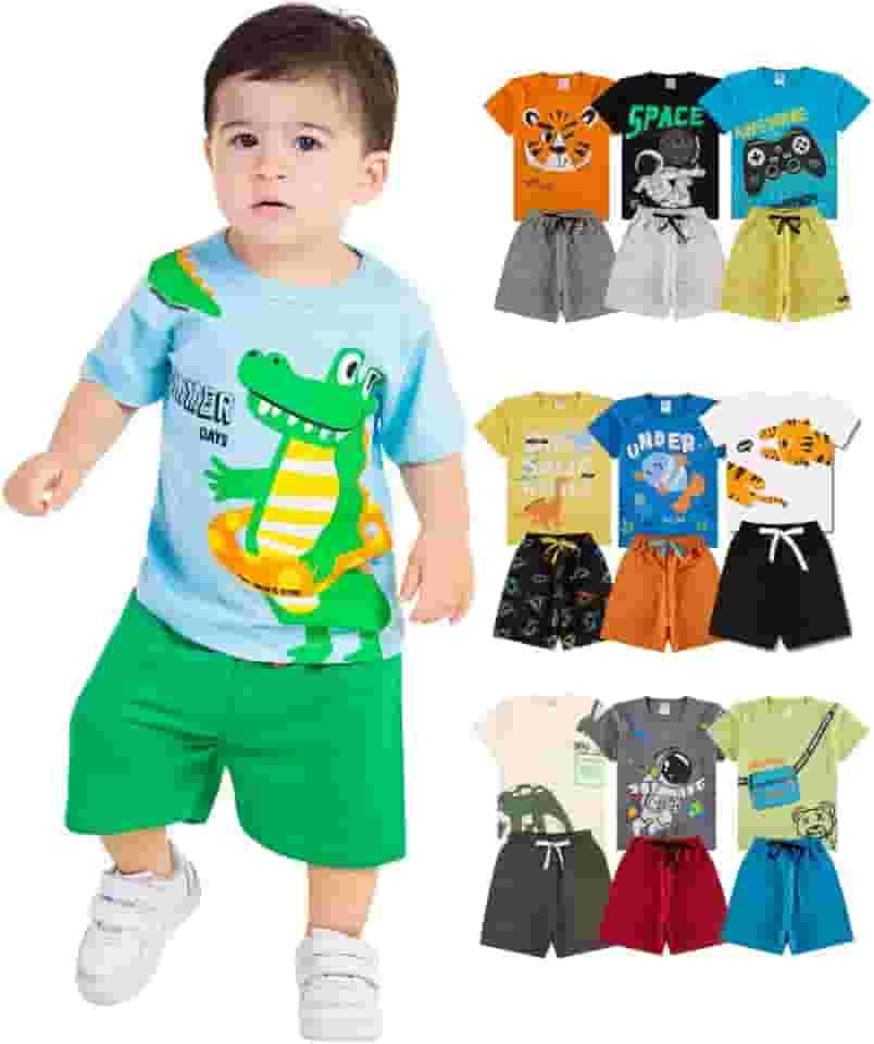 Kit Sortido 10 Peças de Roupas Infantil Menino - 5 Conjuntos Curtos Masculino Bebê Verão