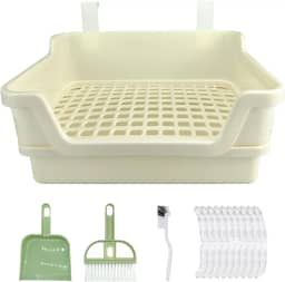 Caixa de areia de coelho grande coelho vaso sanitário coelho penico canto de treinamento panela enorme de areia de coelho com grade de plástico bandeja profunda para adultos pequenos animais