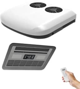 Ar condicionado RV 12V, unidade A/C de teto de resfriamento rápido de 13000 BTU, ar condicionado de trailer de baixo ruído de 12 volts para trailer, caminhão, carro, caravana, trailers, tratores, van