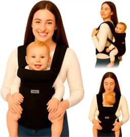 AIEBAO Carregador Canguru Para Bebê, 03 Modos de Uso, Apoio Lombar, Suporte de Cabeça, Bolso Frontal, Até 24 Meses, Suporta 25kg, Acolchoado, Fivelas Ajustáveis, Tecido, Preto.