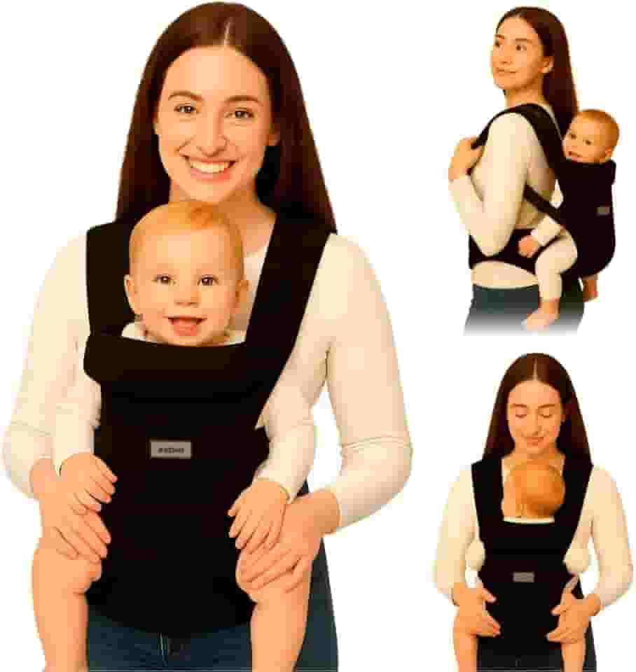 AIEBAO Carregador Canguru Para Bebê, 03 Modos de Uso, Apoio Lombar, Suporte de Cabeça, Bolso Frontal, Até 24 Meses, Suporta 25kg, Acolchoado, Fivelas Ajustáveis, Tecido, Preto.