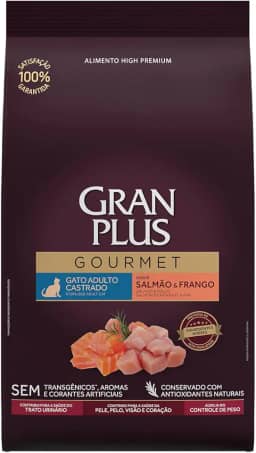 Ração GranPlus Gourmet Gatos Adultos Castrados Salmão e Frango 3 kg