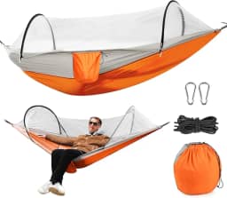 Gavzrt 260 x 140 cm Rede de Descanso com Mosquiteiro, Rede de Dormir Camping Construção Rápida, Portátil Dobrável Rede de Árvore Acampamento, Rede Camping com Nylon