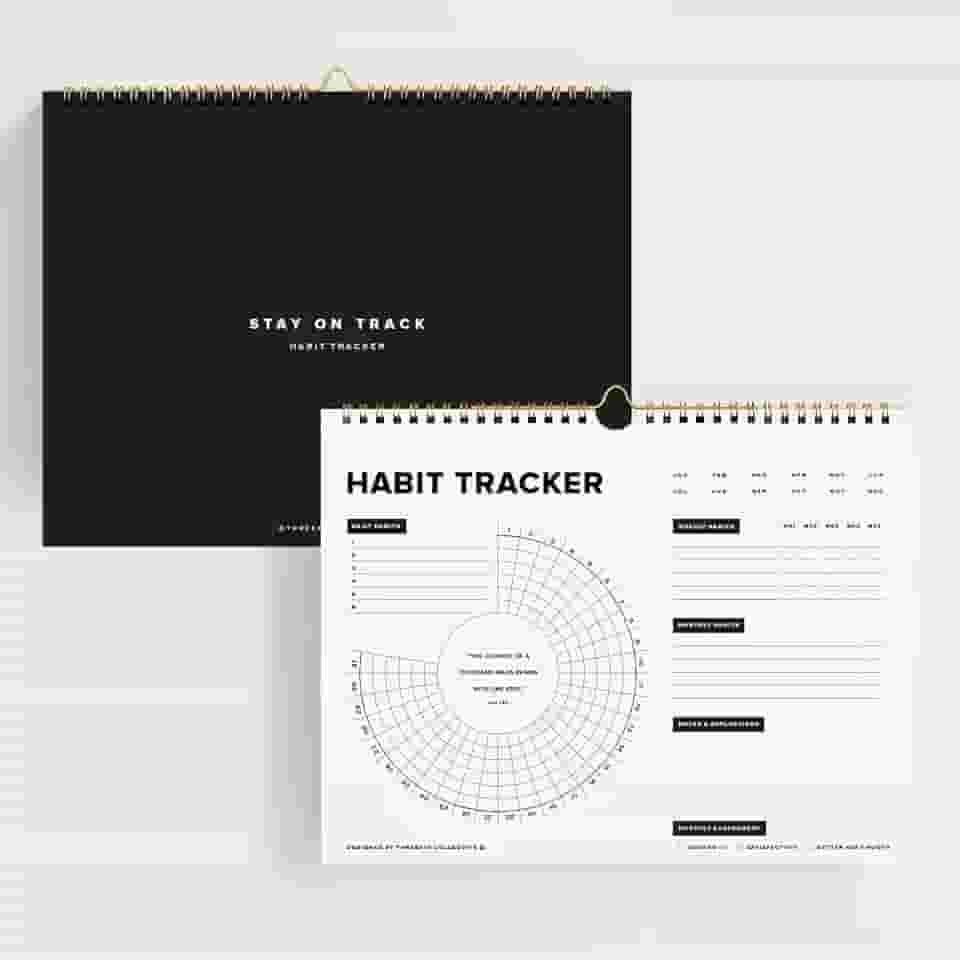 Calendário de parede Stay on Track Habit Tracker – Diário de hábitos diário, semanal e mensal para definição de metas e produtividade – Planejador espiral sem data da ThreeKin Collective