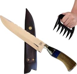 Faca Churrasco Artesanal Picanheira 8' Aço Inox 420C | Cabo Madeira ou Híbrido | Bainha Couro | Caixa Presente | Garra de Urso | Linha Luxo JWP