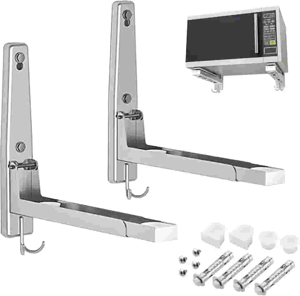 Suporte Para Microondas,Suporte Para Microondas de Parede,Suporte de Parede em Aço Carbono Para Forno e Micro-Ondas,Com Gancho,Comprimento Ajustável,Instalação Prática