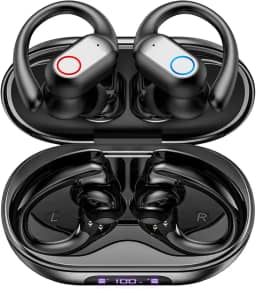 Fone Bluetooth Esportivo com Microfone e Cancelamento de Ruído Ativo Fones de Ouvido Abertos Sem Fio com Visor Digital de LED Bluetooth 5.3 48 Horas de Reprodução, Compatível com Android iOS, Preto