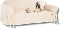 Capa Para Sofá 3 Lugares em Gorgurão Resistente Sala Decoração Laços Ajustáveis Lisa Pet Cachorro Cor:Crua