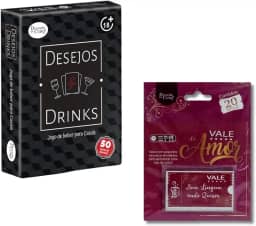 Kit Jogo Erótico Desejos e Drinks Jogo de Cartas + Vale do Amor Raspadinha Casal 20 Vales