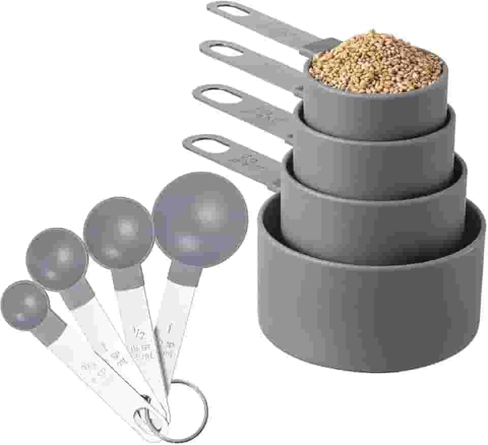 Kit 8 Peças Medidores De Cozinha Colheres Medidor Culinário Copo Dosador Jogo Colher Aço Inox Medida Chá Café (Cinza)