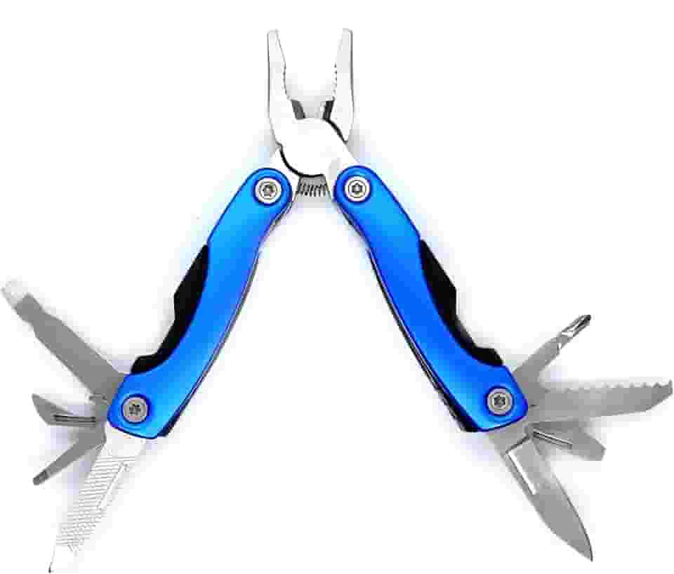 Alicate Canivete Suíço Multifuncional de Bolso, 12 funções, Retrátil, Aço Inoxidável, com Estojo (Azul)