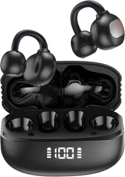 Fone de Ouvido Sem Fio Bluetooth para Corrida 40h de ReproduçãO Bluetooth 5.3 Fones de Ouvido Sem Fio com Clipe de Orelha Aberta com Design de Display Digital Inteligente (Preto)