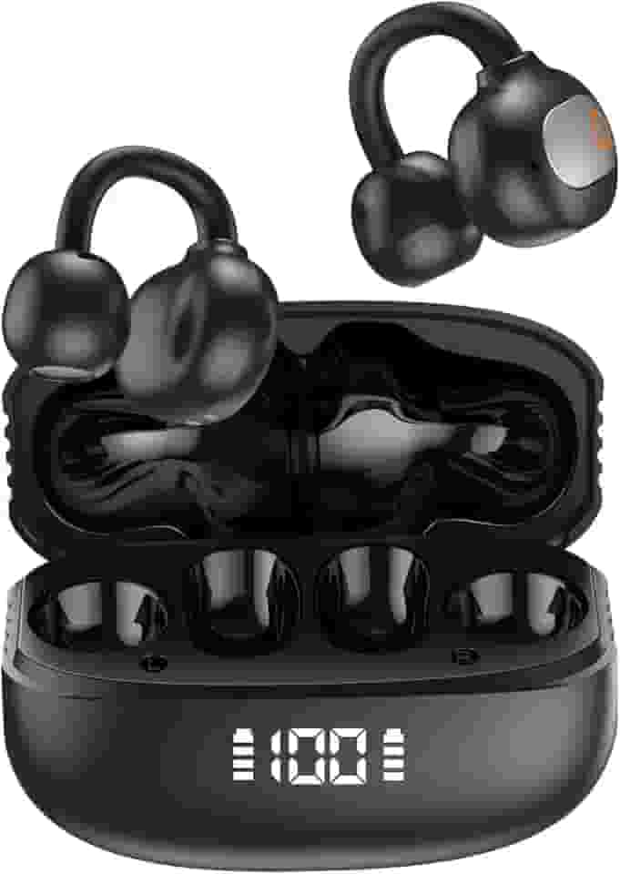 Fone de Ouvido Sem Fio Bluetooth para Corrida 40h de ReproduçãO Bluetooth 5.3 Fones de Ouvido Sem Fio com Clipe de Orelha Aberta com Design de Display Digital Inteligente (Preto)