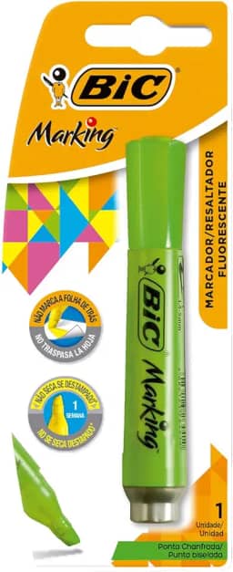 Pincel Marcador de Texto Fluorescente BIC Marking Verde, Ponta Chanfrada, 1.5 - 5.5mm, 904199, 1 Unidade