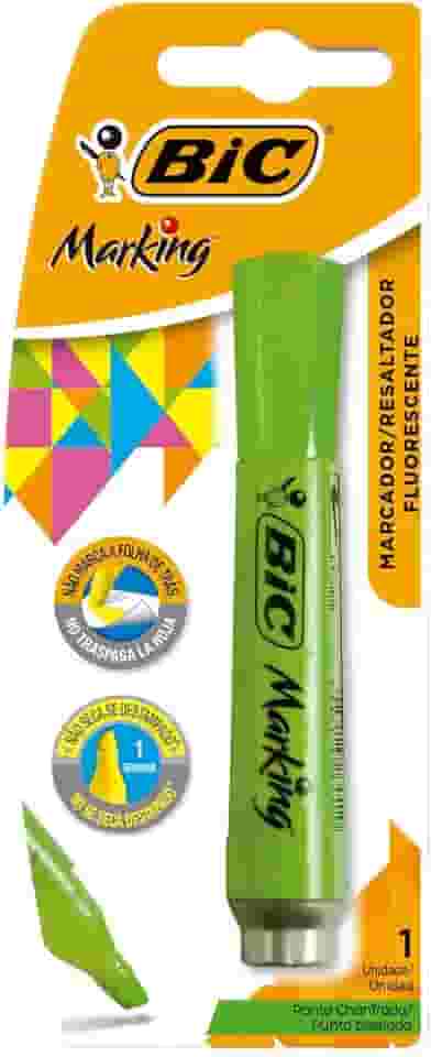 Pincel Marcador de Texto Fluorescente BIC Marking Verde, Ponta Chanfrada, 1.5 - 5.5mm, 904199, 1 Unidade