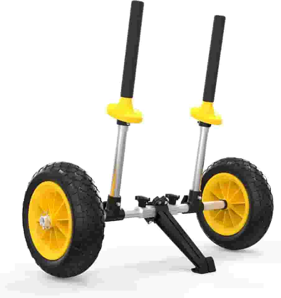 Bonnlo Carrinho de caiaque com rodas de caiaque de 25 cm, largura ajustável de 18 a 43 cm, carrinho de caiaque destacável com suporte de ângulo ajustável, carrinho de caiaque sem alça para caiaques