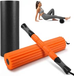 Rolo Liberação 3 em 1, Kit Liberação Miofascial Laranja e Preto com Bastão e Acessórios