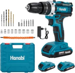 Furadeira Parafusadeira De Impacto Profissional Portátil 21v com 2 baterias 10mm Bivolt + Kit Brocas Sem fio Hanabi